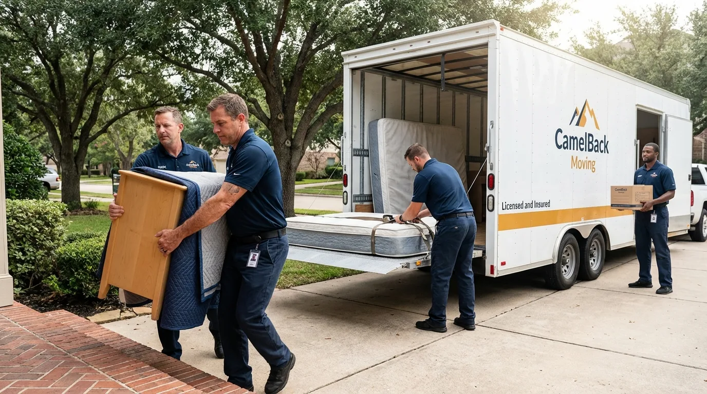 Crew loading residential truck for cross-state move from Oyster Bay, NY