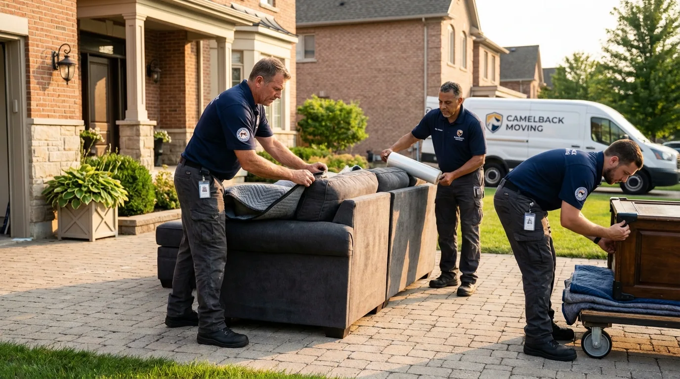 Large estate moving crew wrapping furniture in Oyster Bay, NY